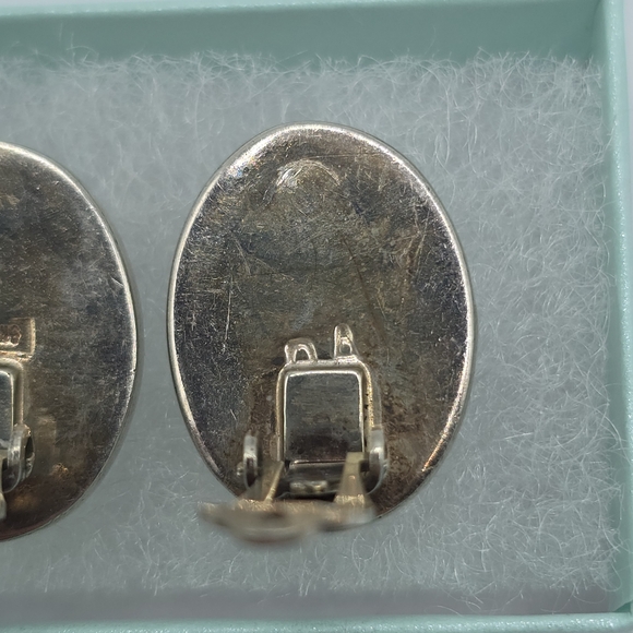 Southwestern Zuni Style Sterling Mosaic Inlay Clip-On Earrings, Handmade, Signed - Picture 10 of 13